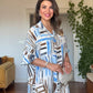 GEOMETRIC PRINT SHIRT DRESS - BLUE