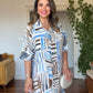 GEOMETRIC PRINT SHIRT DRESS - BLUE