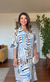 GEOMETRIC PRINT SHIRT DRESS - BLUE
