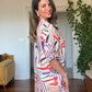GEOMETRIC PRINT SHIRT DRESS - ORANGE