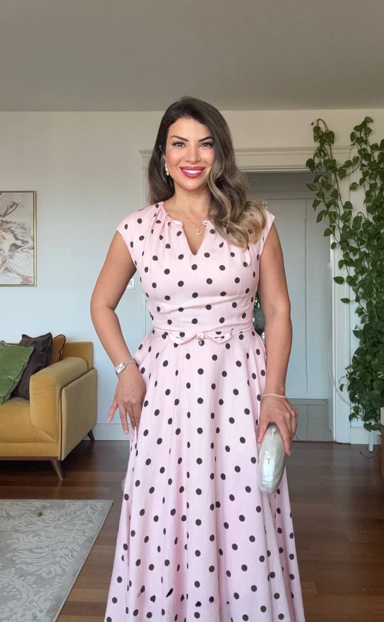 POLKA DOT BELT DETAIL MAXI DRESS – POWDER PINK