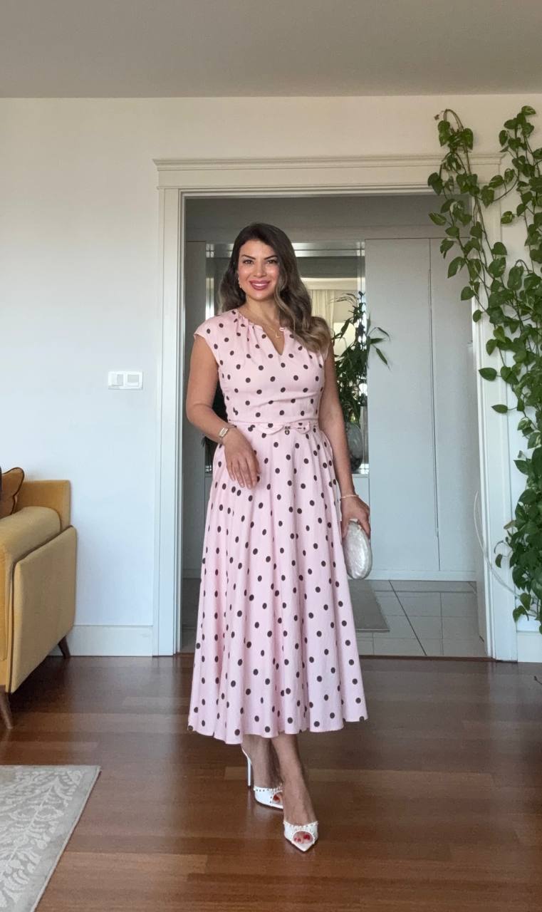 POLKA DOT BELT DETAIL MAXI DRESS – POWDER PINK