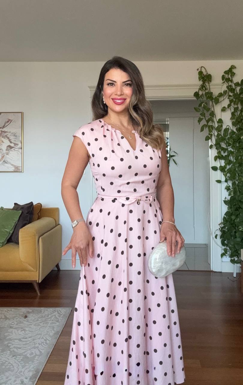 POLKA DOT BELT DETAIL MAXI DRESS – POWDER PINK
