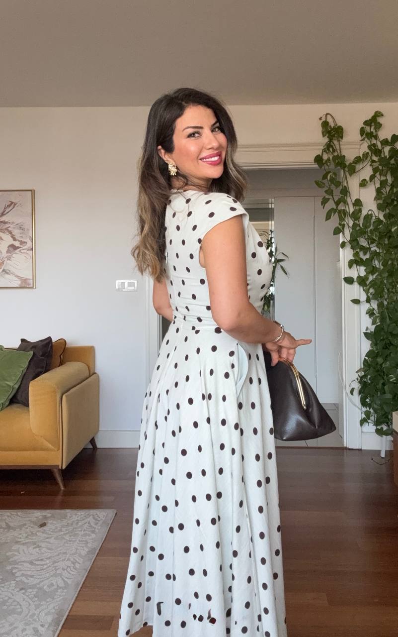 POLKA DOT BELT DETAIL MAXI DRESS – ECRU