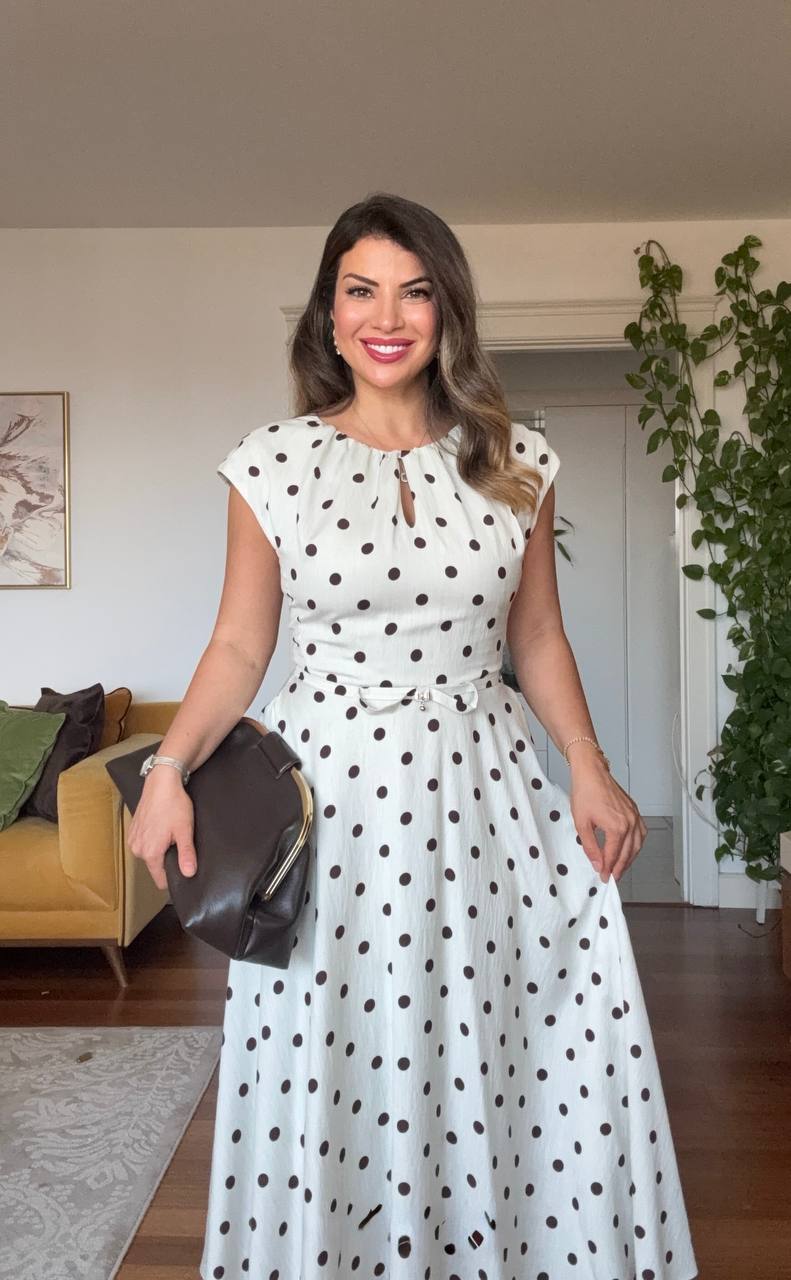 POLKA DOT BELT DETAIL MAXI DRESS – ECRU