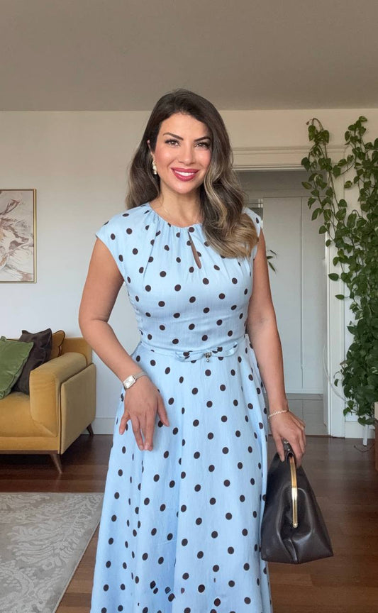 POLKA DOT BELT DETAIL MAXI DRESS – BLUE