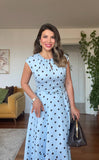 POLKA DOT BELT DETAIL MAXI DRESS – BLUE