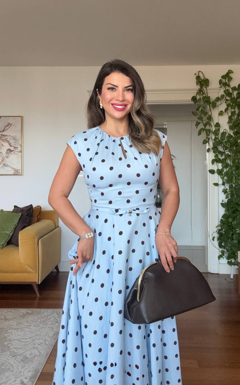 POLKA DOT BELT DETAIL MAXI DRESS – BLUE
