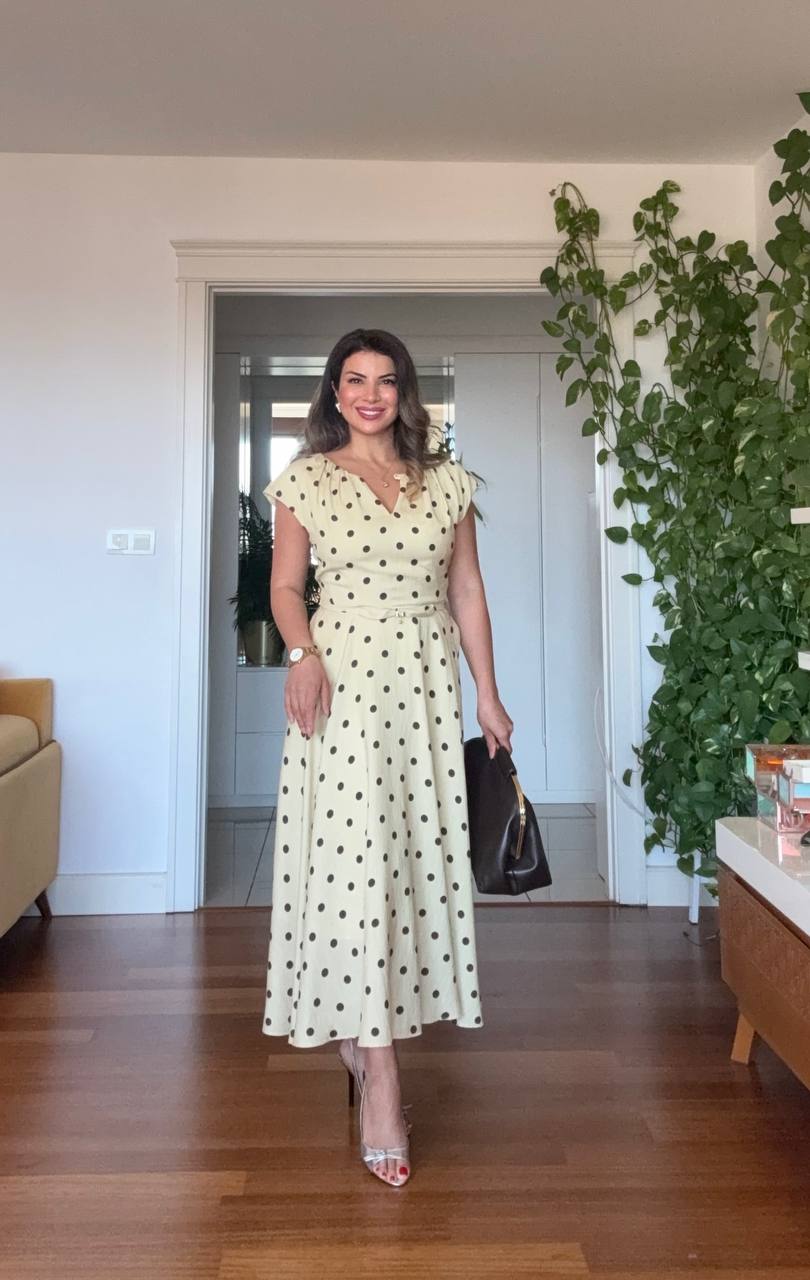 POLKA DOT BELT DETAIL MAXI DRESS – YELLOW