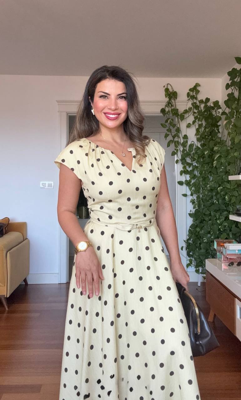 POLKA DOT BELT DETAIL MAXI DRESS – YELLOW