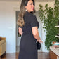 BUTTONED COLLAR MIDI DRESS - BLACK