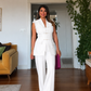 LACE DETAIL SLEEVELESS JACKET SET - WHİTE