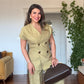 GOLD BUTTON DETAILED WRAP VEST & TROUSERS SET – PISTACHIO GREEN