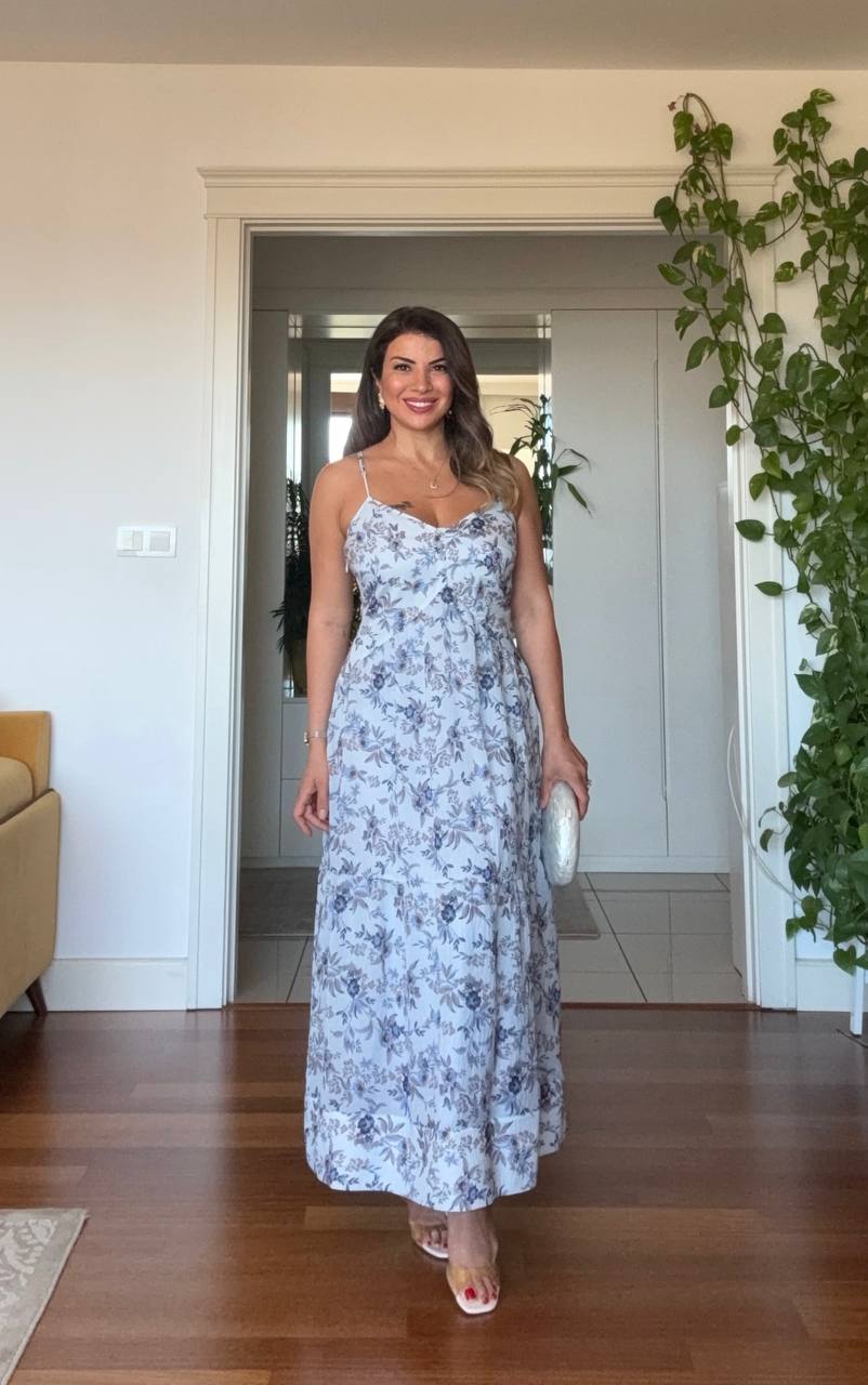 STRAPPY FLORAL MAXI DRESS - BABY BLUE