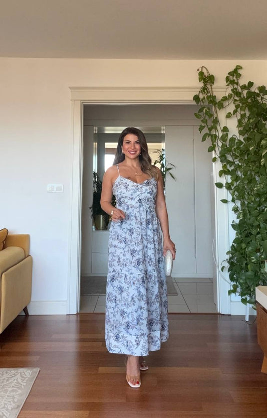 STRAPPY FLORAL MAXI DRESS - BABY BLUE