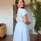 FLORAL EMBROIDERED V-NECK MIDI DRESS - BABY BLUE