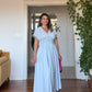 FLORAL EMBROIDERED V-NECK MIDI DRESS - BABY BLUE
