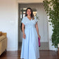 FLORAL EMBROIDERED V-NECK MIDI DRESS - BABY BLUE