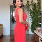 ASYMMETRIC CUTOUT WIDE LEG JUMPSUIT – CORAL RED