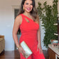 ASYMMETRIC CUTOUT WIDE LEG JUMPSUIT – CORAL RED