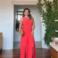 ASYMMETRIC CUTOUT WIDE LEG JUMPSUIT – CORAL RED