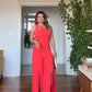 ASYMMETRIC CUTOUT WIDE LEG JUMPSUIT – CORAL RED