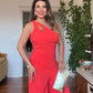 ASYMMETRIC CUTOUT WIDE LEG JUMPSUIT – CORAL RED