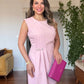 SHOULDER-PADDED PLEATED MIDI DRESS - DUSTY PINK