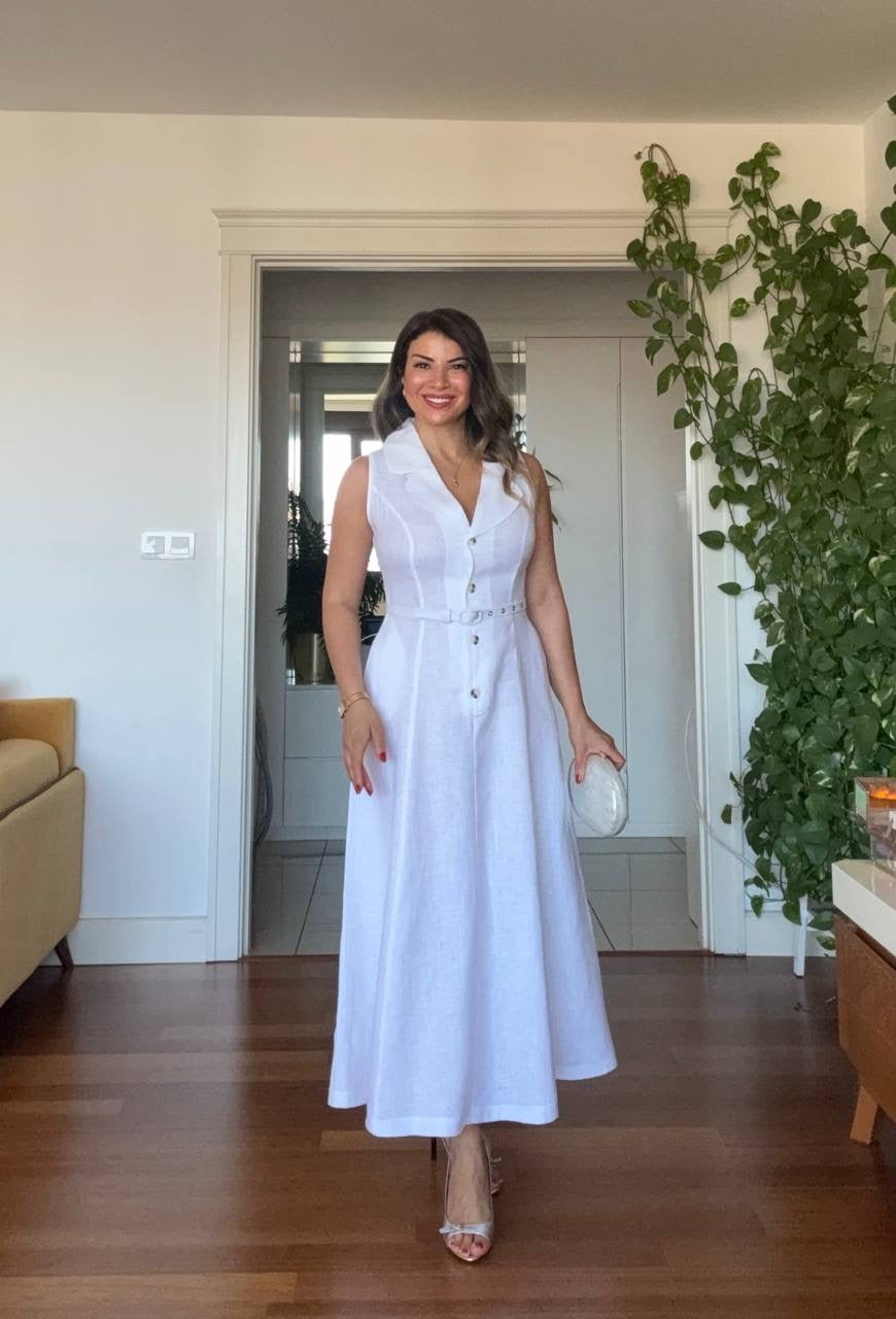 NATURAL LINEN DRESS - WHITE