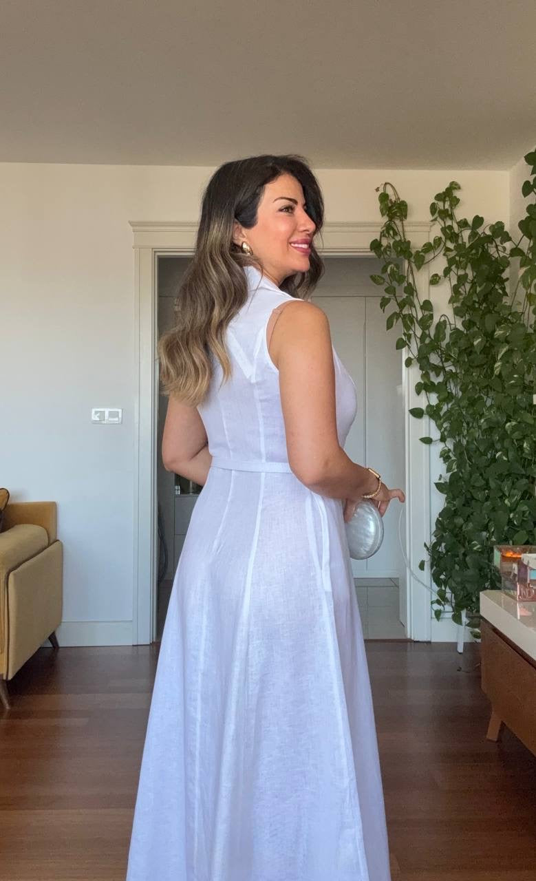 NATURAL LINEN DRESS - WHITE