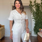 SHORT SLEEVE BUTTON DETAIL SUIT - WHITE