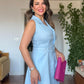 NATURAL LINEN DRESS - BABY BLUE