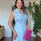 NATURAL LINEN DRESS - BABY BLUE