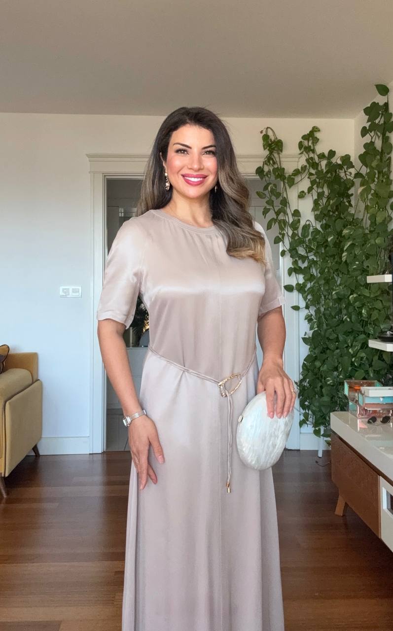 SATIN LONG DRESS - STONE