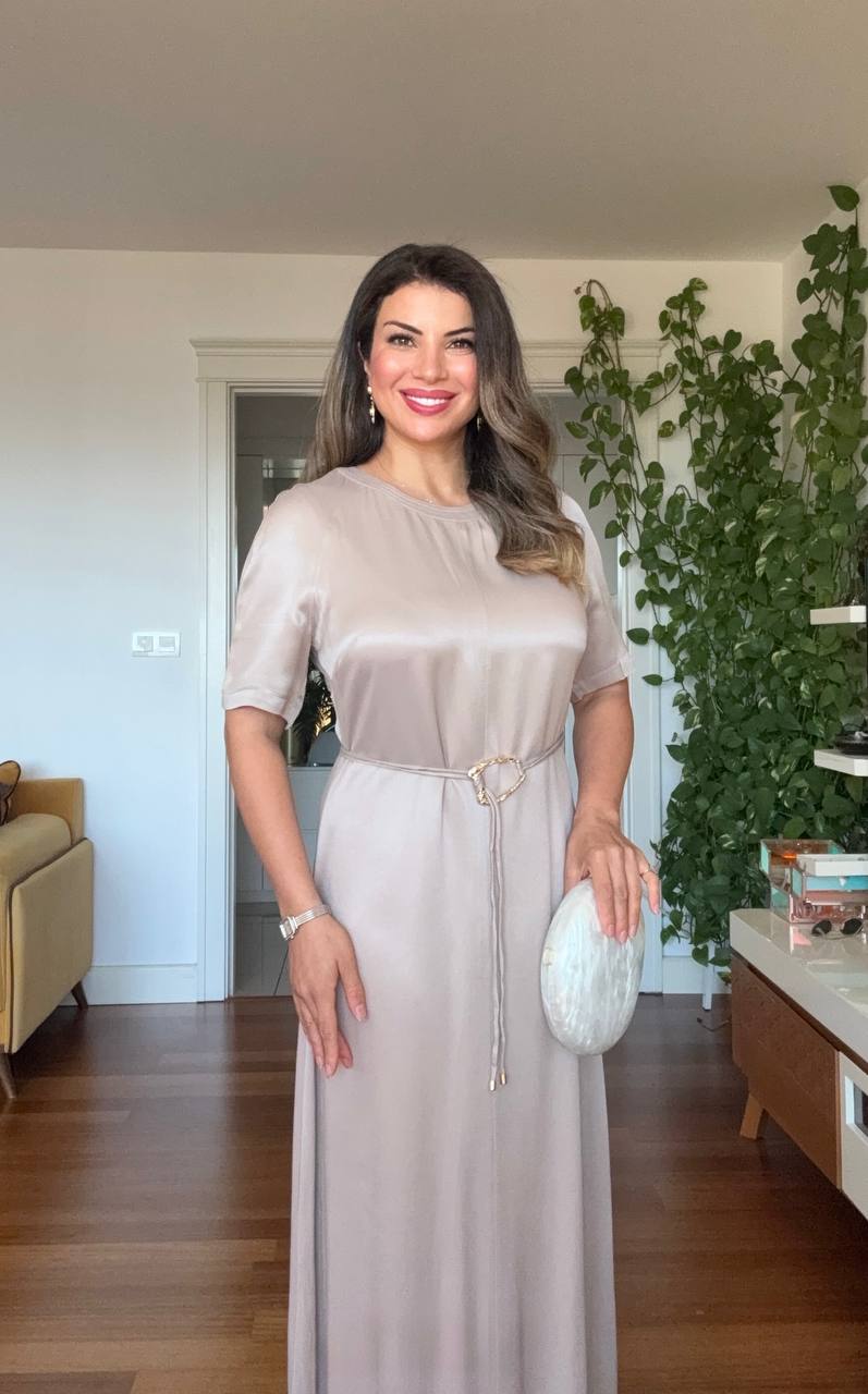 SATIN LONG DRESS - STONE