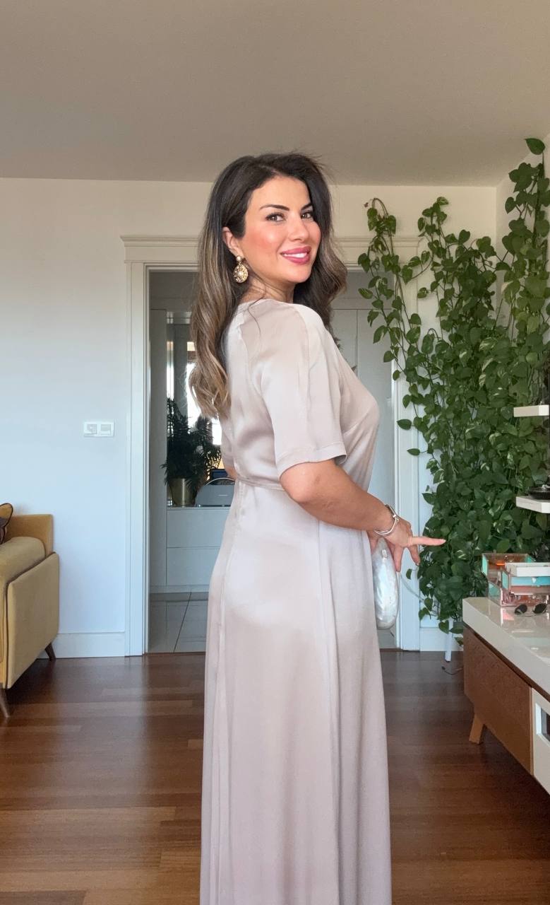 SATIN LONG DRESS - STONE