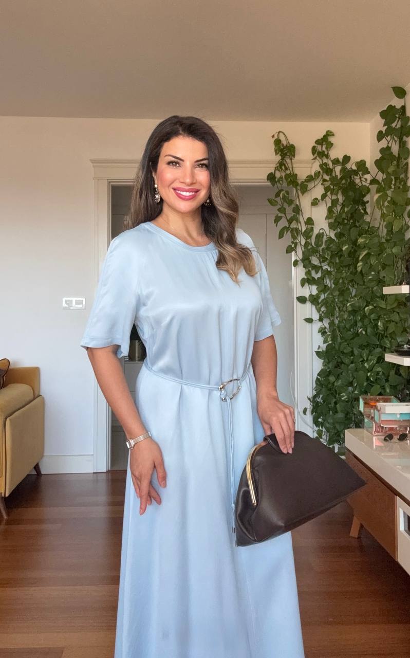 SATIN LONG DRESS - BABY BLUE
