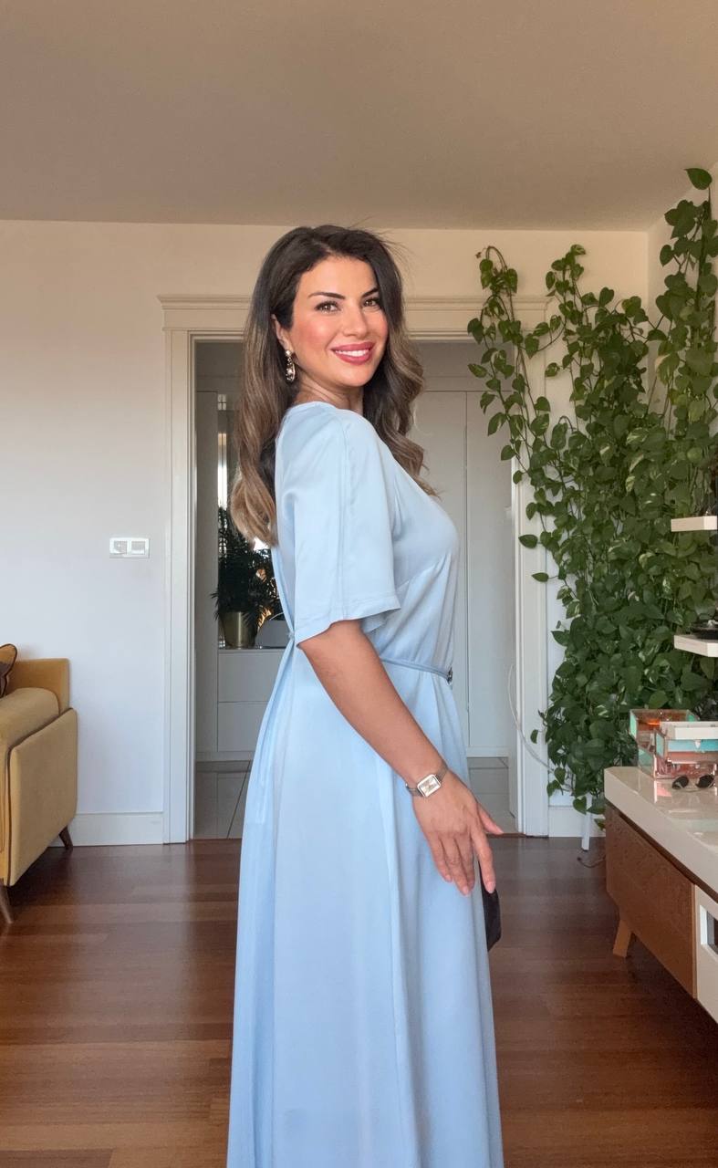 SATIN LONG DRESS - BABY BLUE