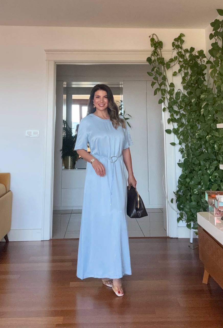 SATIN LONG DRESS - BABY BLUE