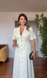 BELTED BUTTON-DOWN MIDI SHIRT DRESS - YELLOW