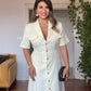 BELTED BUTTON-DOWN MIDI SHIRT DRESS - YELLOW