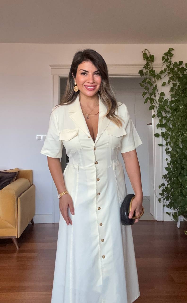 BELTED BUTTON-DOWN MIDI SHIRT DRESS - YELLOW