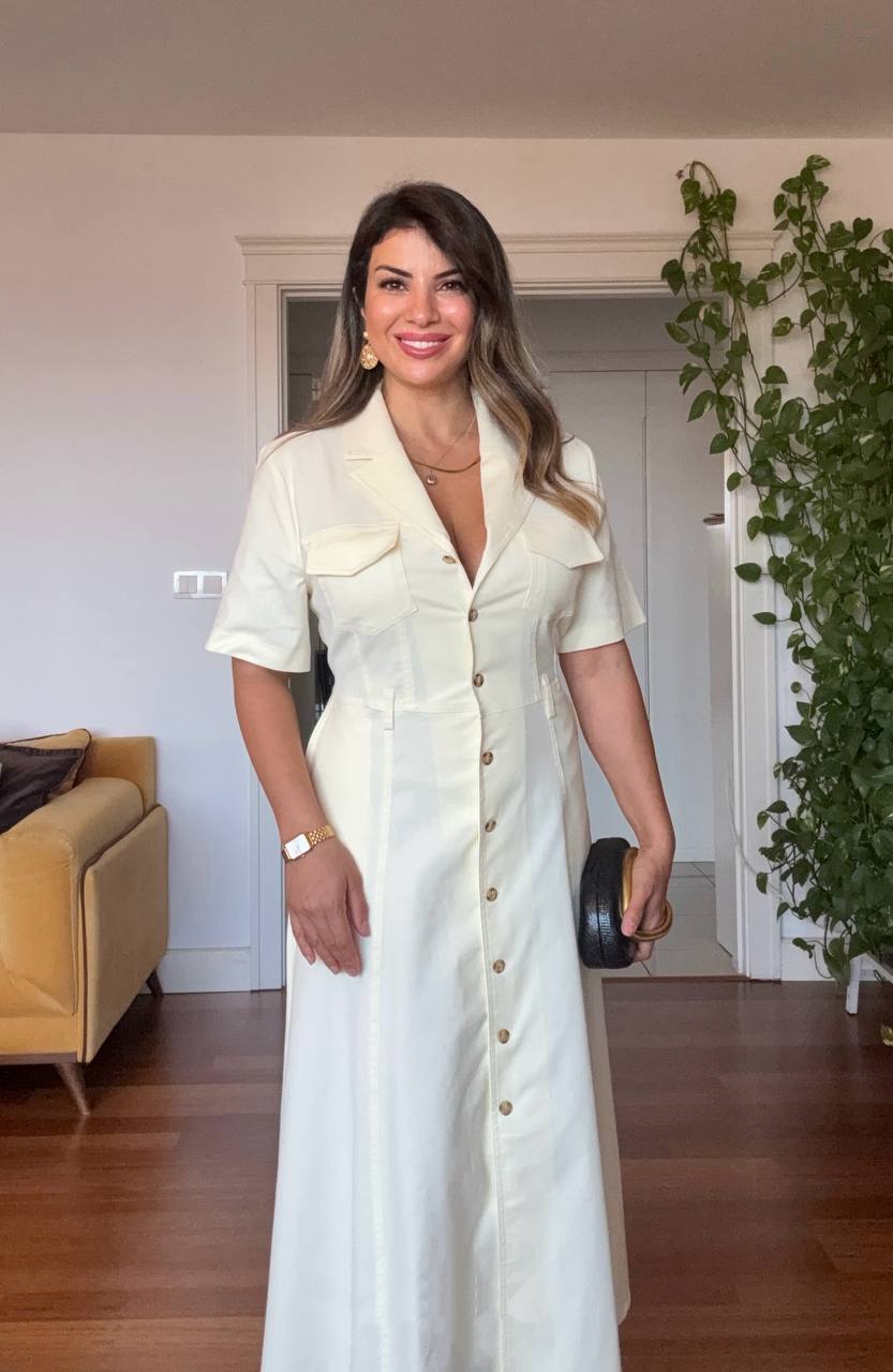 BELTED BUTTON-DOWN MIDI SHIRT DRESS - YELLOW