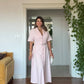 BELTED BUTTON-DOWN MIDI SHIRT DRESS - POWDER