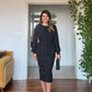 CHIFFON SLEEVE LACE DETAIL PEPLUM DRESS - BLACK