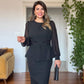 CHIFFON SLEEVE LACE DETAIL PEPLUM DRESS - BLACK