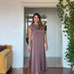 SATIN LACE DETAIL MIDI DRESS - MOCHA BROWN