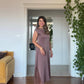 SATIN LACE DETAIL MIDI DRESS - MOCHA BROWN