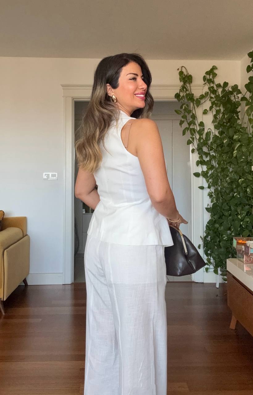 SLEEVELESS VEST LINEN SET - WHITE