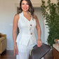 SLEEVELESS VEST LINEN SET - WHITE
